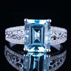 2ct Emerald Cut Blue Aquamarine Vintage Engagement Ring 14k White Gold Finish