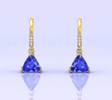 1ct Trillion Simulated Tanzanite Dainty Dangle Earrings 14k White Gold Plated