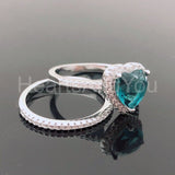 1ct Heart Cut Simulated  London Blue Topaz Halo Bridal Set 14k White Gold Plated