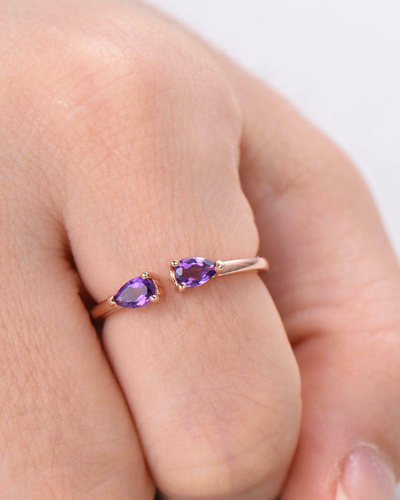 1Ct Pear Cut Purple Amethyst Two Stone Engagement Ring Band 14K Rose Gold Finish