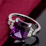 2Ct Radiant Purple Amethyst Diamond Accent Engagement Ring 14K White Gold Finish