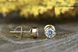 1ct Round Cut VVS1D Diamond Bezel Screwback Stud Earrings 14k Yellow Gold Finish