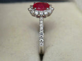 2ct Engagement Ring Oval Cut Pink Ruby Diamond Halo Floral 14k White Gold Finish