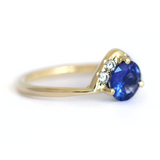 1ct Round Cut Blue Sapphire Engagement Ring 14k Yellow Gold Finish Queen Crown