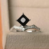 2ct Princess Cut Black Diamond Engagement Ring Kite Set 14k White Gold Finish