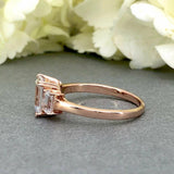 Three Stone Solitaire Engagement Ring 2ct Emerald Cut Diamond 14k Rose Gold Over