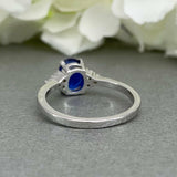 1.2ct Oval Blue Sapphire Accents Solitaire Engagement Ring 14k White Gold Finish