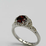 2ct Round Cut Red Garnet Engagement Ring Diamond Floral Halo 14k White Gold Over