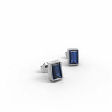 1ct Stud Earrings Baguette Cut Blue Sapphire Bezel Solitaire 14k White Gold Over