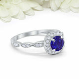 2ct Round Sapphire Engagement Ring Diamond Accent Halo Women 14k White Gold Over