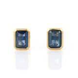 1.5ct Stud Earrings Emerald Cut Sapphire Bezel Set Solitaire 14k YellowGold Over