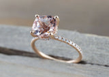 1.2ct Emerald Cut Peach Morganite Solitaire Engagement Ring 14k Rose Gold Finish