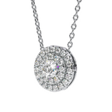 2ct Round Cut VVS1D Diamond Pendant with Chain Double Halo 14k White Gold Finish