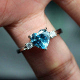 1ct Heart Cut Blue Aquamarine Diamond Accents Trilogy Ring 14k White Gold Finish