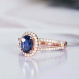 2.2ct Oval Cut Blue Sapphire Engagement Ring Halo Split Shank 14k Rose Gold Over