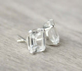 1.2ct Stud Earrings Emerald Cut Diamond Solitaire Design 14k White Gold Finish