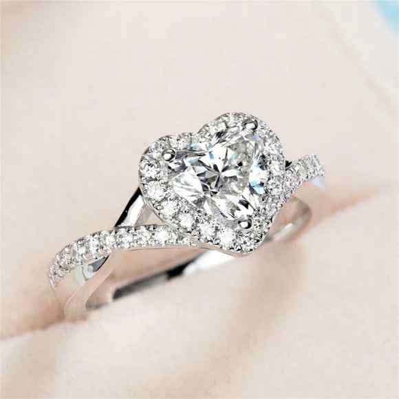 2ct Heart Cut VVS1D Diamond Engagement Ring Split Shank Halo 14k White Gold Over