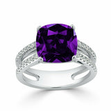 3Ct Cushion Cut Purple Amethyst Dual Band Engagement Ring 14K White Gold Finish