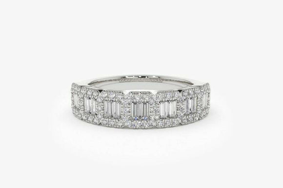 3.5ct Wedding Ring Band Baguette Cut Diamond Halo Cluster 14k White Gold Finish