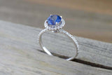 2ct Round Cut Blue Tanzanite Engagement Ring Diamond Halo 14k White Gold Finish