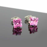 0.6ct Princess Cut Pink Sapphire Solitaire Stud Earrings 14k White Gold Finish