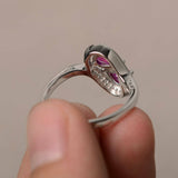 2ct Pear Cut Pink Ruby Swirl Unique Wedding Engagement Ring 14k WhiteGold Finish