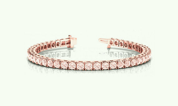 18 Ct Round Sparkle Peach Morganite Tennis Bracelet 14K Rose Gold Finish