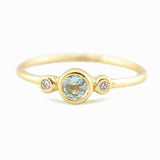 1ct Round Blue Aquamarine Engagement Ring Minimalist Trilogy 14k YellowGold Over