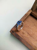 2ct Engagement Ring Emerald Cut Blue Sapphire Three Stone 14k White Gold Finish