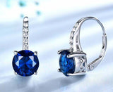 2ct Drop Earrings Round Cut Blue Sapphire Dangling Stylish 14k White Gold Finish