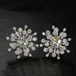 5Ct Round Cut Diamond Snowflake Design Stud Earrings Women 14K White Gold Finish