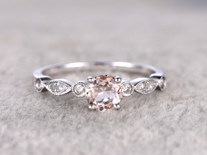 1.3ct Round Peach Morganite Engagement Ring Diamond Accents 14k White Gold Over