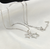 1ct Round Cut Diamond Double Star Party Promise Pendant Chain 14k WhiteGold Over