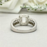 2.5ct Engagement Ring Emerald Cut Diamond Cluster Halo Accent 14k WhiteGold Over