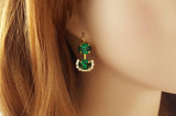 3ct Dual Oval Cut Green Emerald Trendy Drop Women Earring 14k Yellow Gold Finish