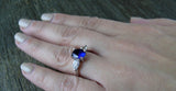 2.6ct Oval Cut Blue Sapphire Engagement Ring 14k White Gold Finish Three Stone