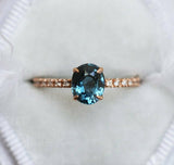 1.3ct Oval London Blue Topaz Engagement Ring 14k Rose Gold Finish Diamond Accent