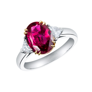 2Ct Oval Pink Ruby Diamond Trillion Accent Engagement Ring 14K White Gold Finish