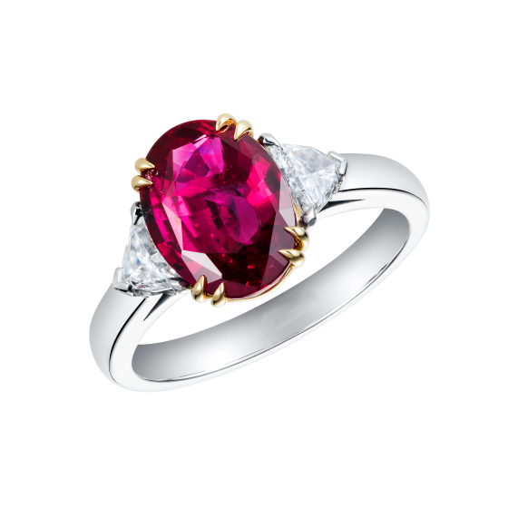 2Ct Oval Pink Ruby Diamond Trillion Accent Engagement Ring 14K White Gold Finish