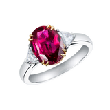 2Ct Oval Pink Ruby Diamond Trillion Accent Engagement Ring 14K White Gold Finish