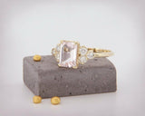 3Ct Emerald Cut Morganite Engagement Ring 14K Yellow Gold Finish Diamond Accents