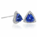 2ct Trillion Cut Blue Tanzanite Diamond Halo Stud Earrings 14k White Gold Finish