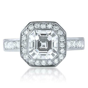 3.35ct Asscher Cut Diamond Engagement Ring Halo Solitaire 14k White Gold Finish