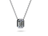 1ct Diamond Pendant Chain Emerald Cut Bezel Set Solitaire 14k White Gold Finish