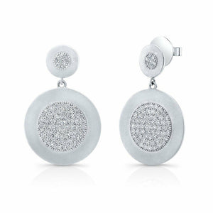 2.4Ct Round Cut Diamond Circular Disc Design Drop Earrings 14K White Gold Finish