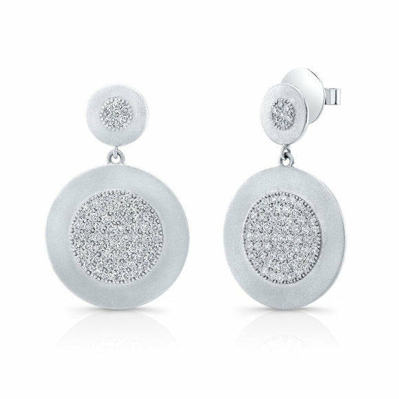 2.4Ct Round Cut Diamond Circular Disc Design Drop Earrings 14K White Gold Finish