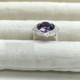 2.15ct Oval Cut Purple Amethyst Floral Engagement Ring 14k White Gold Finish