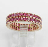 5Ct Round Cut Pink Ruby Full Eternity Dual Wedding Band Set 14K Rose Gold Finish