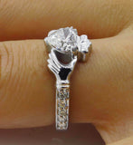 2.5ct Heart Cut Diamond Solitaire Engagement Claddagh Ring 14K White Gold Finish