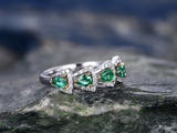 1.5ct Pear Cut Green Emerald Wedding Band Ring Fancy Halo 14k White Gold Finish